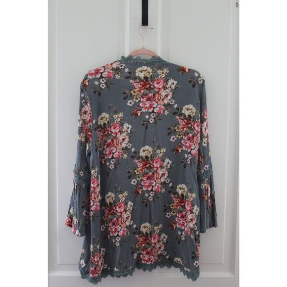 Women's Size Large Staccato Cardigan Lace border area sides Roses BOHO - Picture 4 of 8